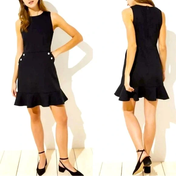 loft a line dress Loft Ponte Eyelet Hem Dress In Black Size 2